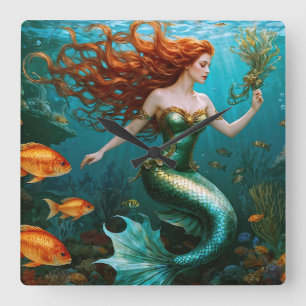 “Marielle” – Beautiful Dancing Mermaid Square Wall Clock