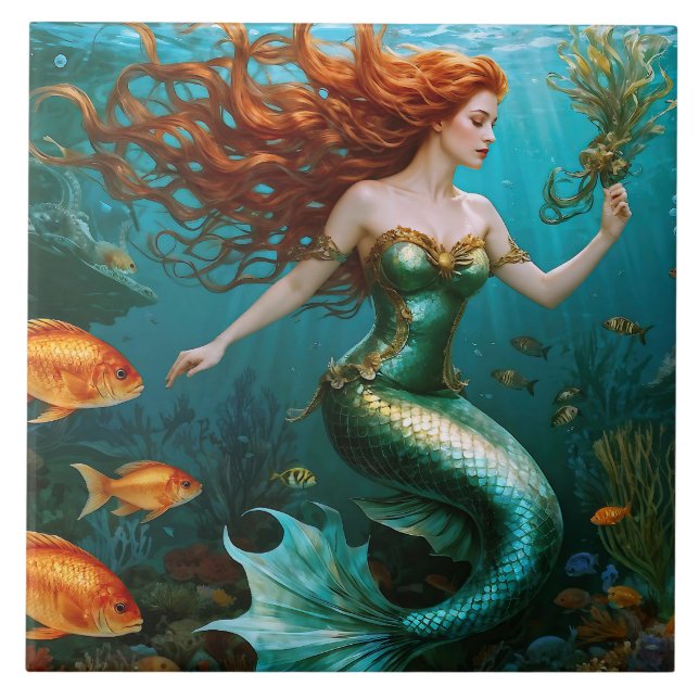 “Marielle” V2 – Beautiful Dancing Mermaid Ceramic Tile (Front)
