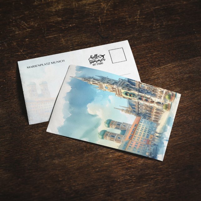 Marienplatz Munich Germany Watercolor Postcard (Creator Uploaded)