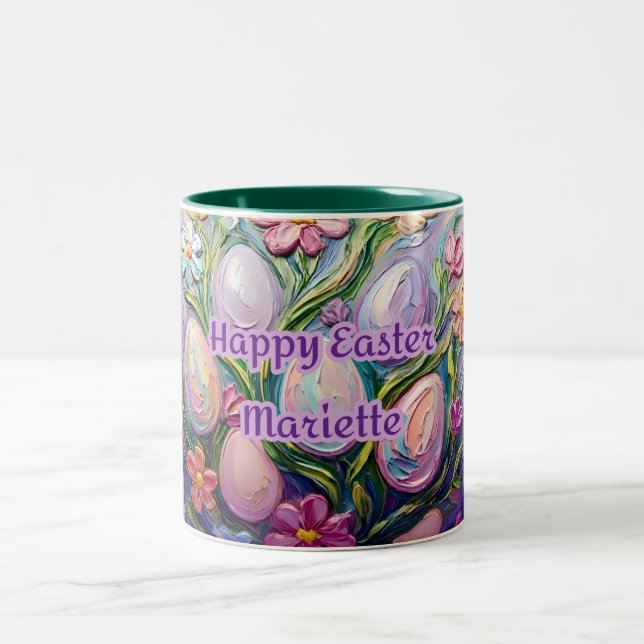 ~ MARIETTE ~ HAPPY EASTER ~ Flowers Eggs ~  Two-Tone Coffee Mug (Center)