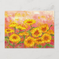 Marigold Autumn Flower Watercolor Garden Art