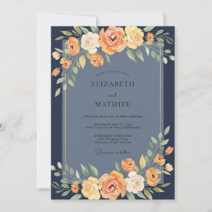 Marigold Blossom Slate Wedding Invitation