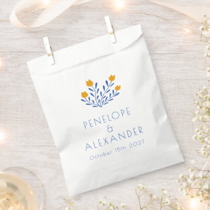 Marigold Blue Folk Floral Personalised Wedding Favour Bag
