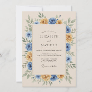 Marigold Blue Rustic Botanical Wedding Invitation
