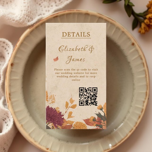 Marigold Border Rustic Boho Autumn Floral Wedding  Enclosure Card (Creator Uploaded)