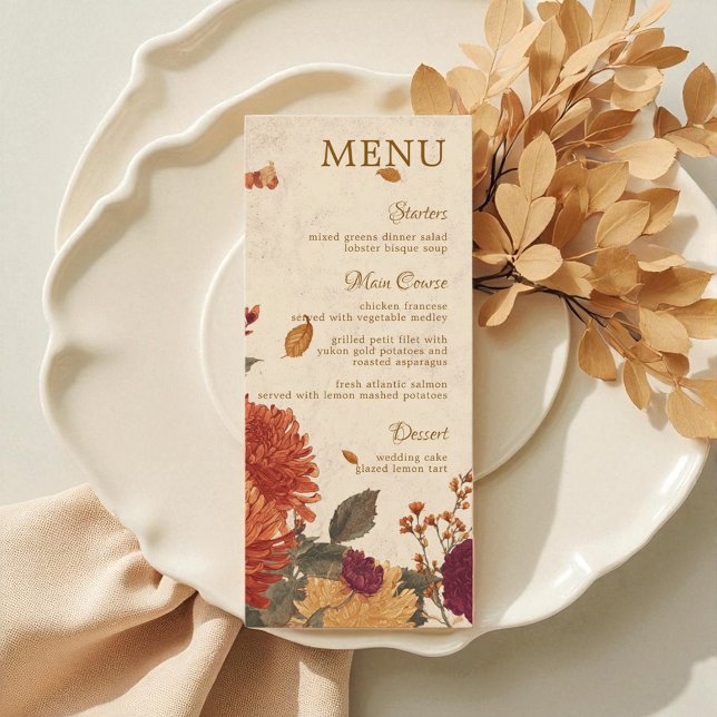 Marigold Border Rustic Boho Autumn Floral Wedding Menu (Marigold Border Rustic Boho Autumn Floral Wedding Menu)