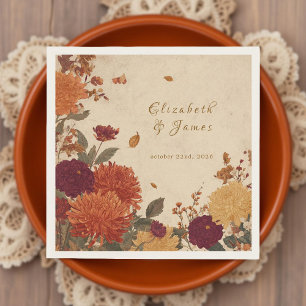 Marigold Border Rustic Boho Autumn Floral Wedding Napkin