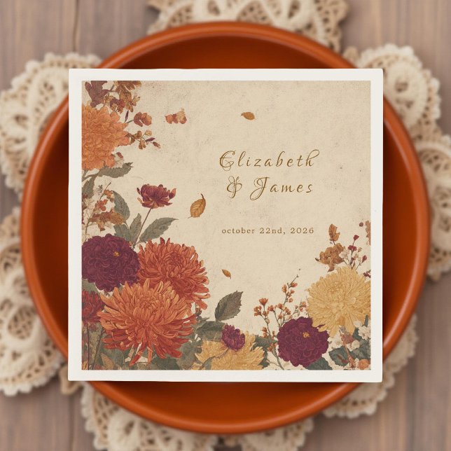Marigold Border Rustic Boho Autumn Floral Wedding Napkin (Creator Uploaded)