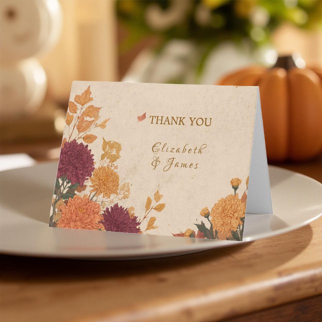 Marigold Border Rustic Boho Autumn Floral Wedding Thank You Card (Creator Uploaded)