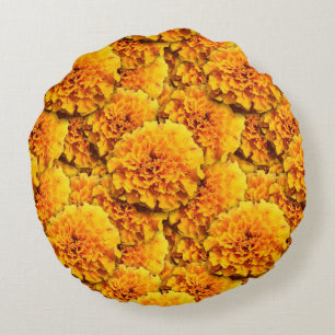 Marigold bouquet - golden orange round cushion