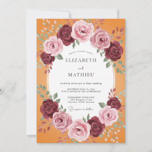 Marigold Burgundy Wreath Wedding Invitation