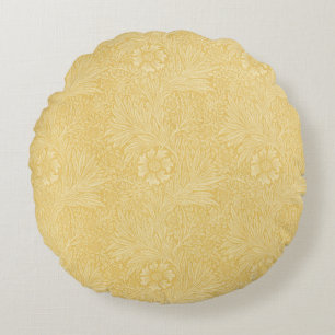 Marigold by William Morris, Vintage Garden Flowers Round Cushion