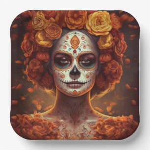 Marigold Catrina Día de los Muertos Paper Plate