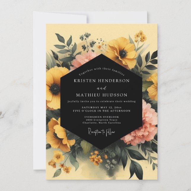 Marigold Charcoal Moody Wedding Invitation (Front)