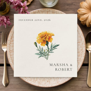 Marigold Elegant Watercolor Floral Yellow Wedding  Napkin