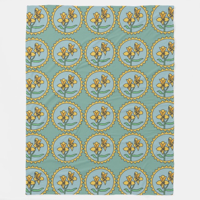 Marigold Emblem Tiles Fleece Blanket (Front)