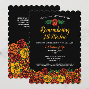 Marigold Floral Memorial Service Celebration Black Invitation