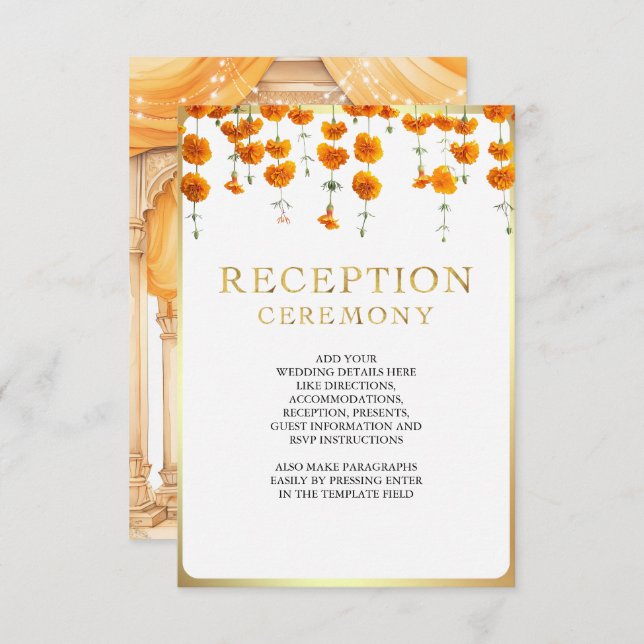 Marigold Floral South Indian Wedding Reception Enclosure Card (Front/Back)