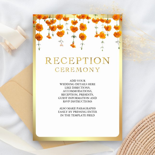 Marigold Floral South Indian Wedding Reception Enclosure Card (Creator Uploaded)