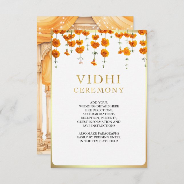 Marigold Floral South Indian Wedding Vidhi Enclosure Card (Front/Back)