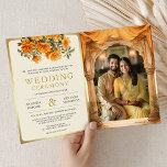 Marigold Floral Yellow South Indian Mandap Wedding Invitation<br><div class="desc">Amaze your guests with this elegant all in one Indian wedding invite featuring beautiful arches decorated with curtains and marigold flowers. Modern gold typography with QR Code for online RSVP. Simply add your event details on this easy-to-use template and adorn this card with your favourite photo to make it a...</div>