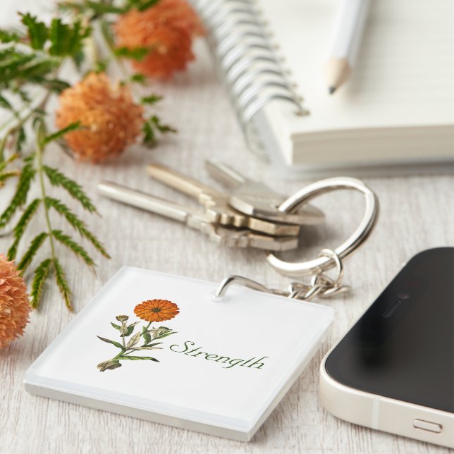 Marigold Flower Botanical Custom Pesonalized Key Ring (Front Right)
