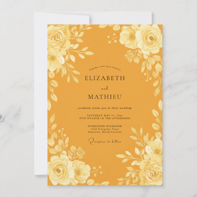 Marigold Flower Eucalyptus Wedding Invitation (Front)