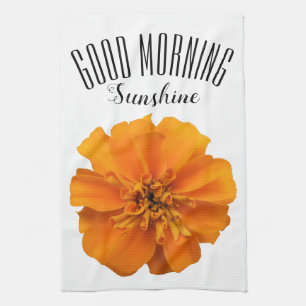 Marigold Flower Good Morning Sunshine Tea Towel