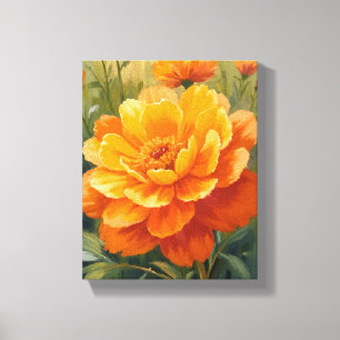 Marigold Flower Orange Watercolor Floral Painted Canvas Print