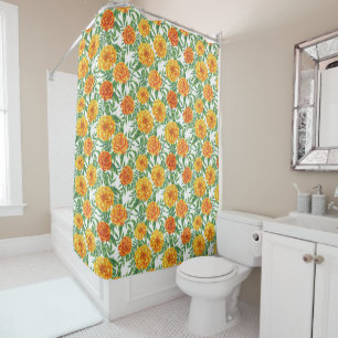 Marigold Flower Pattern Shower Curtain
