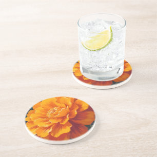 Marigold Flower Watercolor Floral Painting Coaster