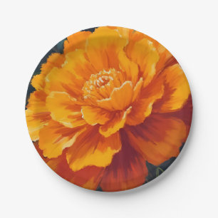 Marigold Flower   Watercolor Floral Painting Paper Plate