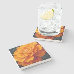 Marigold Flower Watercolor Floral Painting Stone Coaster