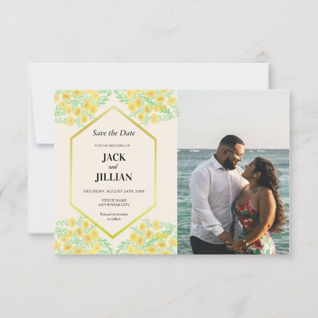 Marigold Flowers Frame Wedding Save the Date Card  (Front)