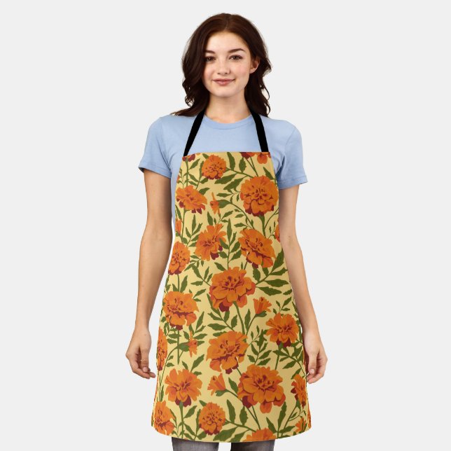 Marigold Flowers Pattern Apron (Worn)