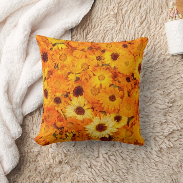 Marigold Flowers Throw Pillow (Blanket)