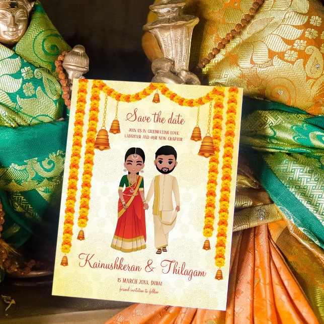 Marigold garlands bells Tamil Telugu save the date (Creator Uploaded)