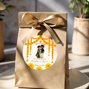 Marigold garlands bells with Tamil Telugu wedding Classic Round Sticker