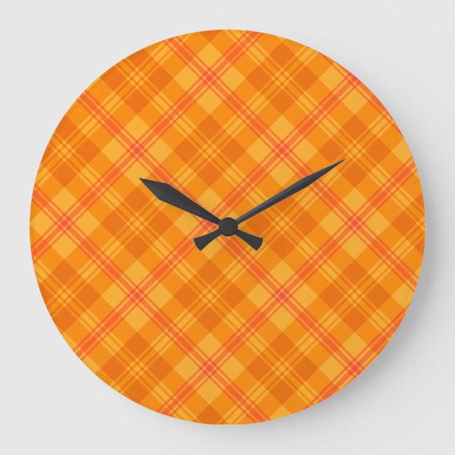 Marigold Medley Orange Tartan Round Wall Clock (Front)