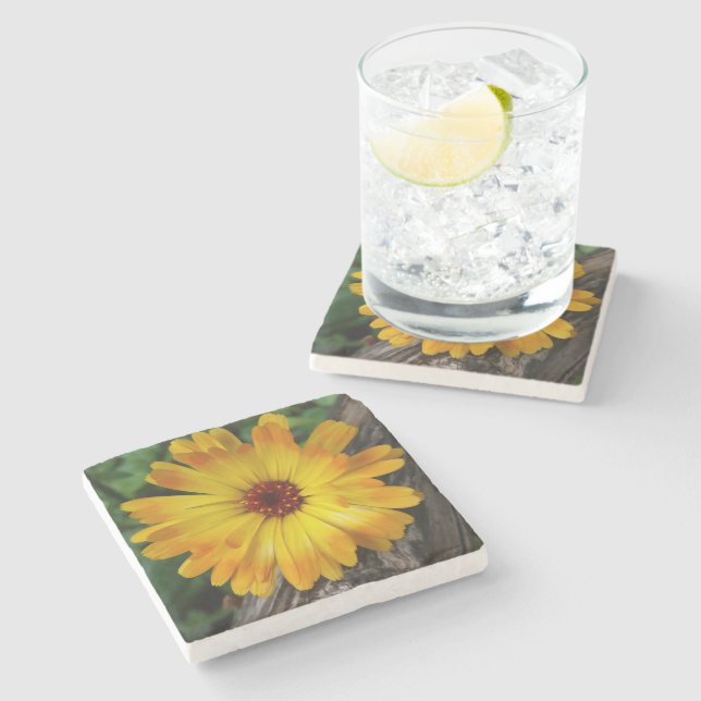 marigold on log stone coaster (Side)