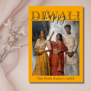 Marigold Orange Calligraphy Photo Happy Diwali  Holiday Card