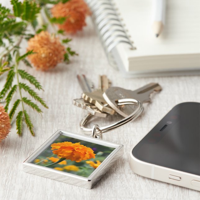 Marigold Orange Flower Nature Photography Garden Key Ring (Side)