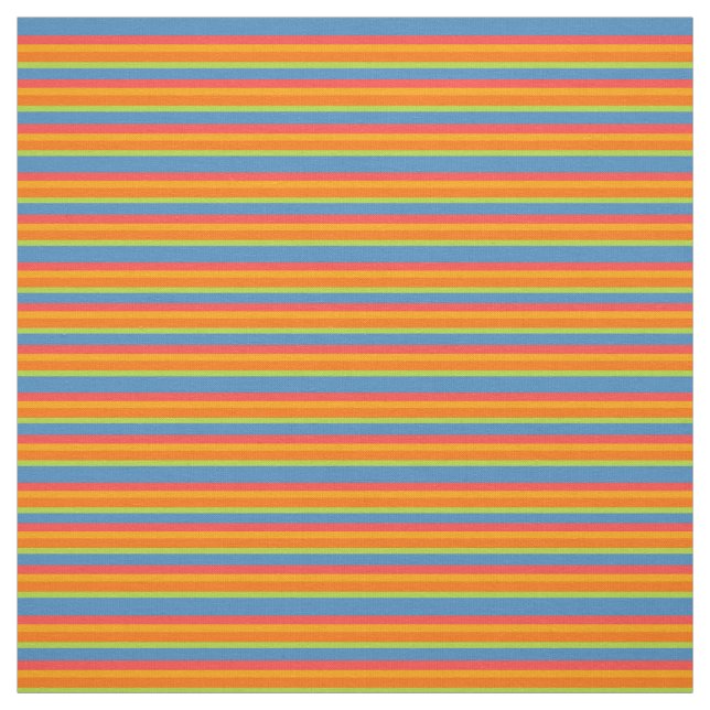 Marigold Orange, Red, Yellow Blue Striped Pattern Fabric (Swatch)