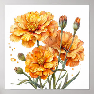 Marigold Print, Orange Flowers Wall Art 