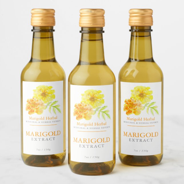 Marigold product beauty herbal treatments label (Bottles)