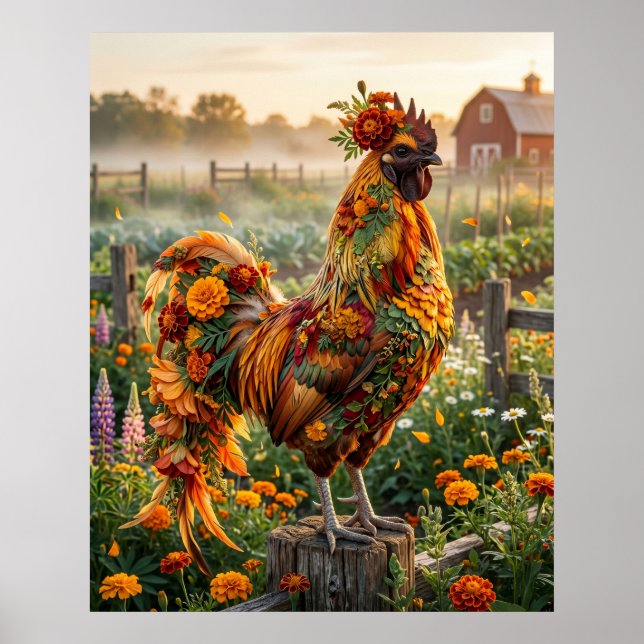 Marigold Rooster Sunrise Poster (Front)