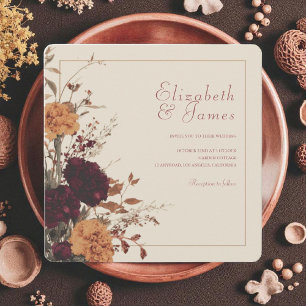 Marigold Rustic Boho Autumn Floral Wedding Invitation