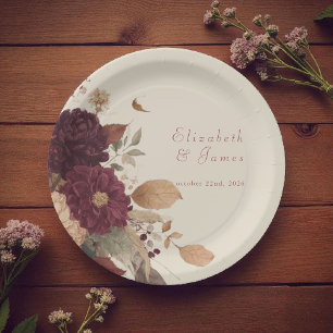 Marigold Rustic Boho Autumn Floral Wedding Paper Plate