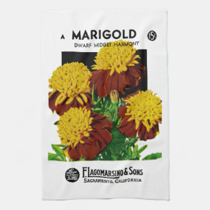 Marigold Seed Packet Label Tea Towel