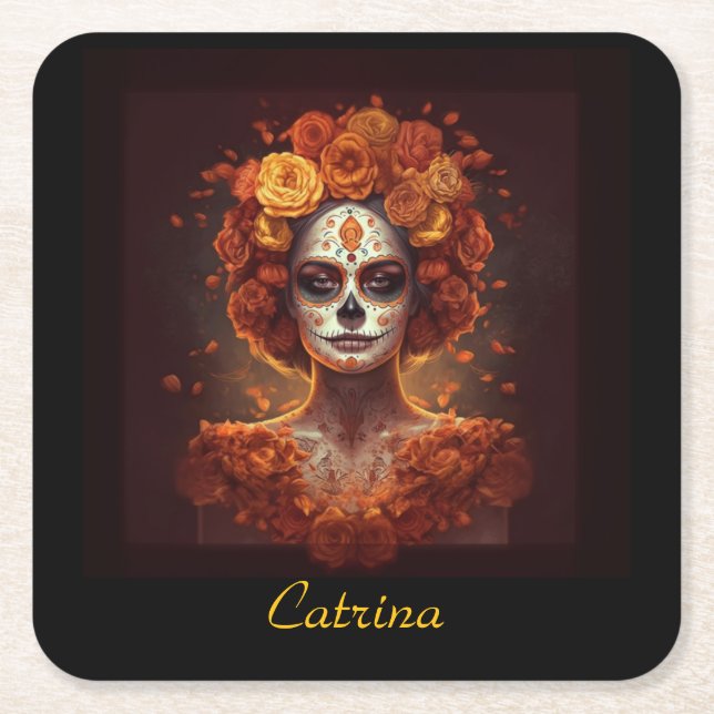 Marigold Spirit, custom Square Paper Coaster (Front)